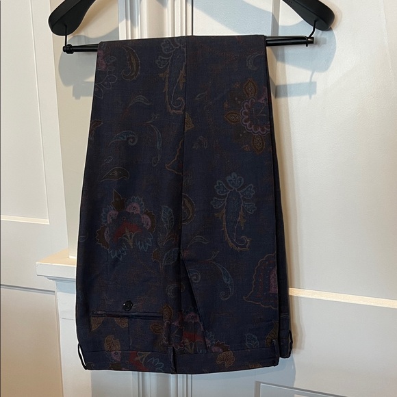 Etro Men's Dress Pants - Blue with Paisley Pattern ~ 36.5” Waist / 27.5” Inseam - Picture 1 of 15